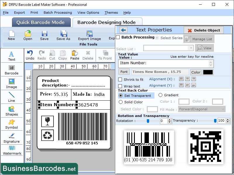 Screenshot of QR Code 2D Barcode 9.3.2.9