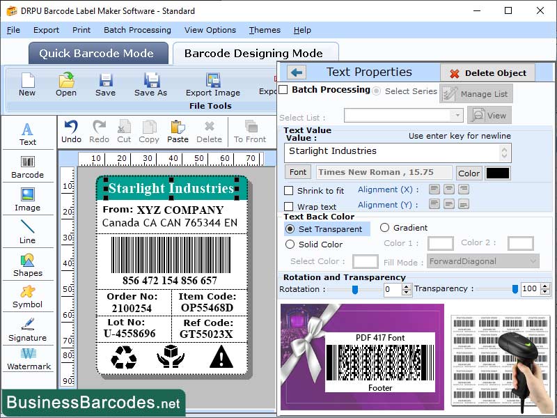 Screenshot of Data Bar Pdf417 Barcode Fonts