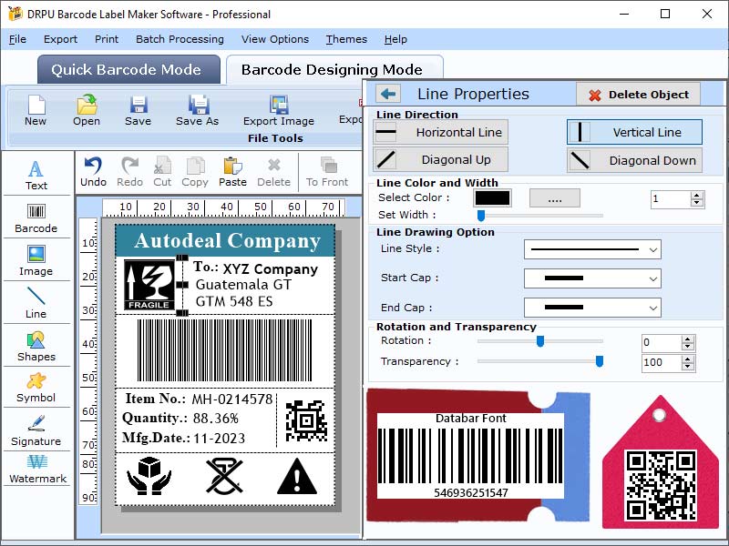 Screenshot of Data Bar Code 128 Barcode Software