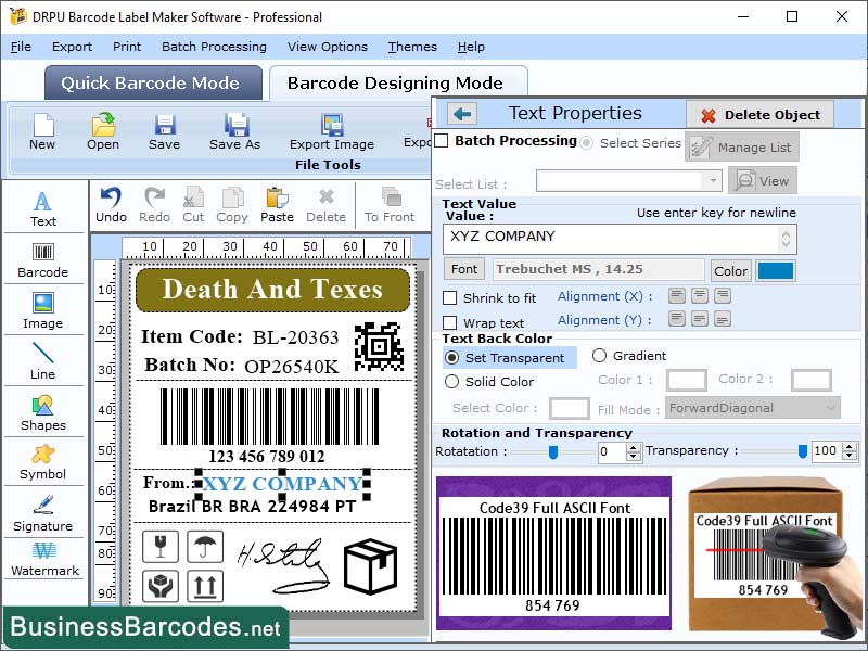 Screenshot of Create Code-39 Barcode Maker App