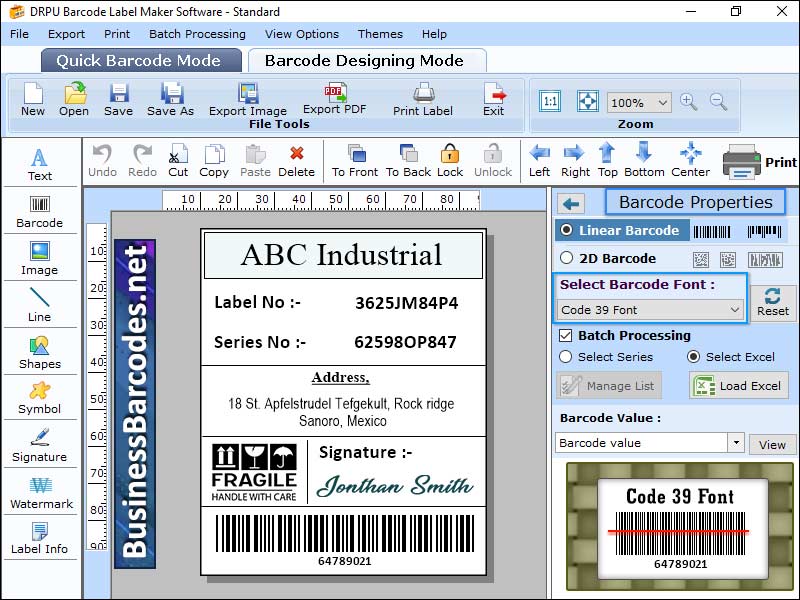 Screenshot of Label Design Barcode Application