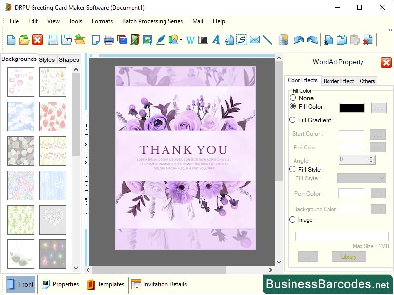 Screenshot of Downloadable Greeting Card Program