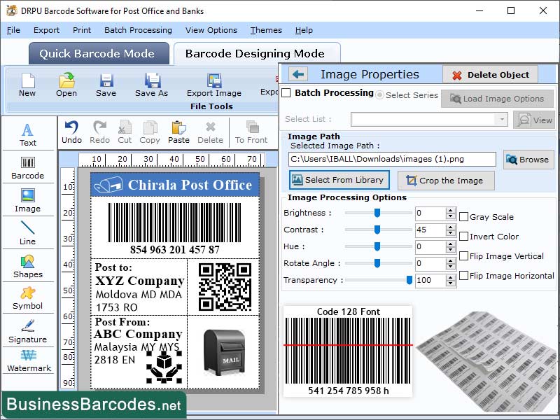 Screenshot of Download Post Office Bar-coding App