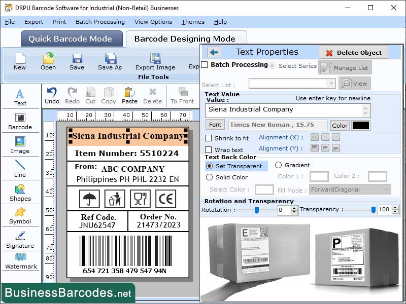 Screenshot of Barcode Designing Application