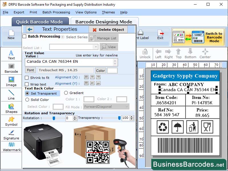 Screenshot of Compliance Barcode Software
