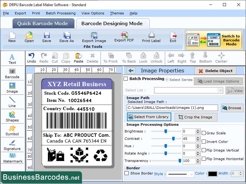 Screenshot of Standard Business Barcode Label Tool