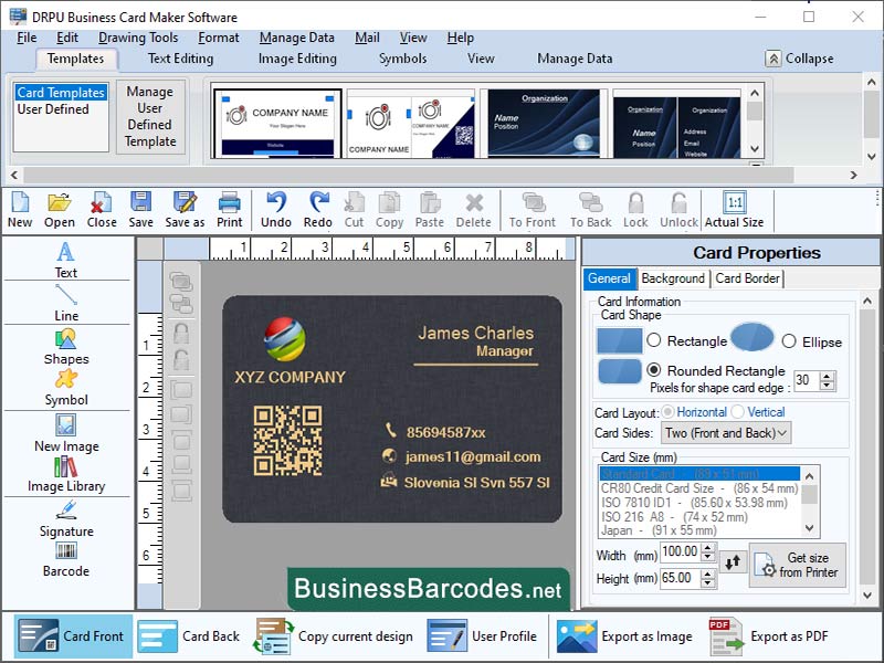 Screenshot of Own Business Card Maker Tool