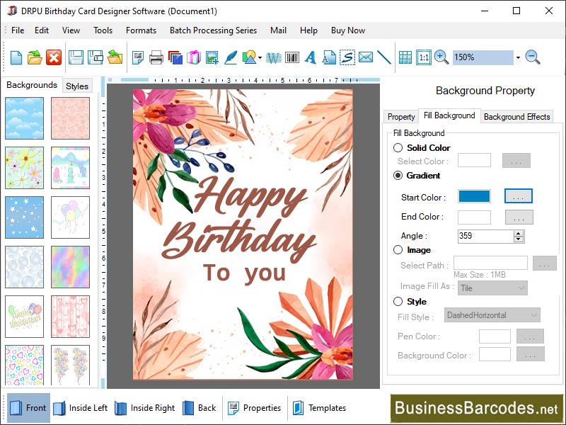 Screenshot of Application for Birthday Card