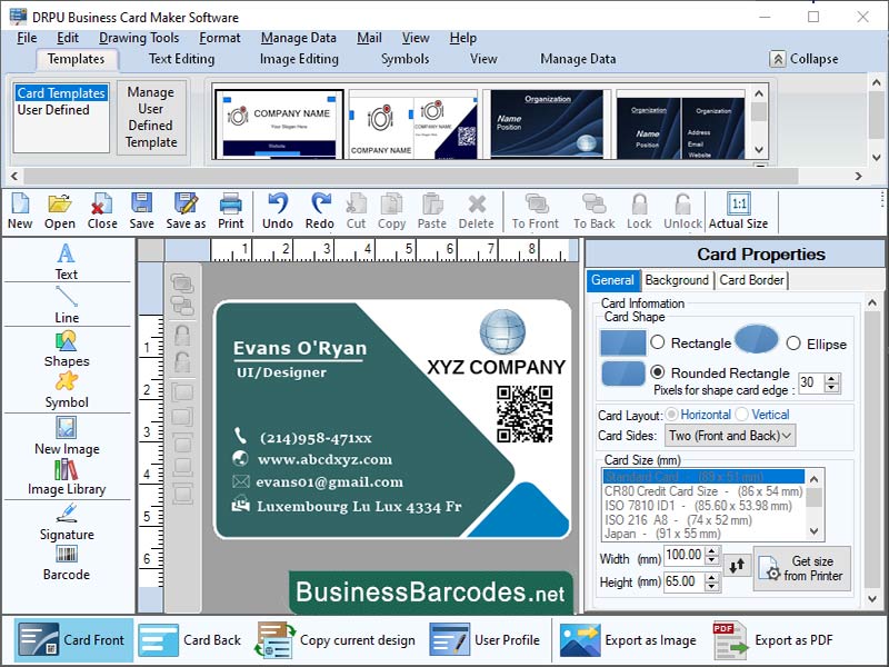 Screenshot of Interactive Business Card Designing App