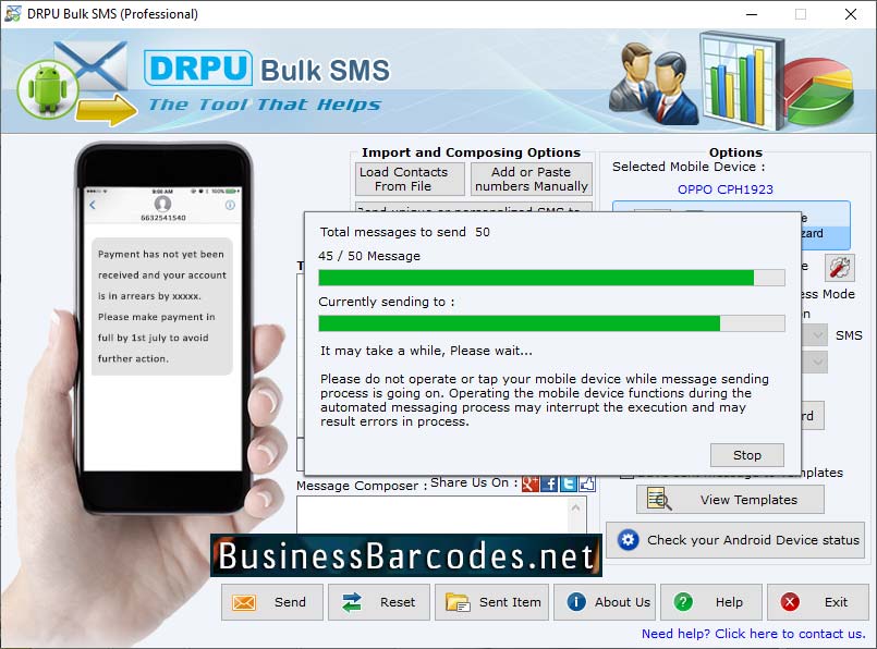 Screenshot of Multiple SMS Text Messaging App