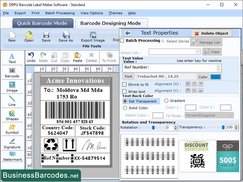 Screenshot of Integrated Barcode Maker Software