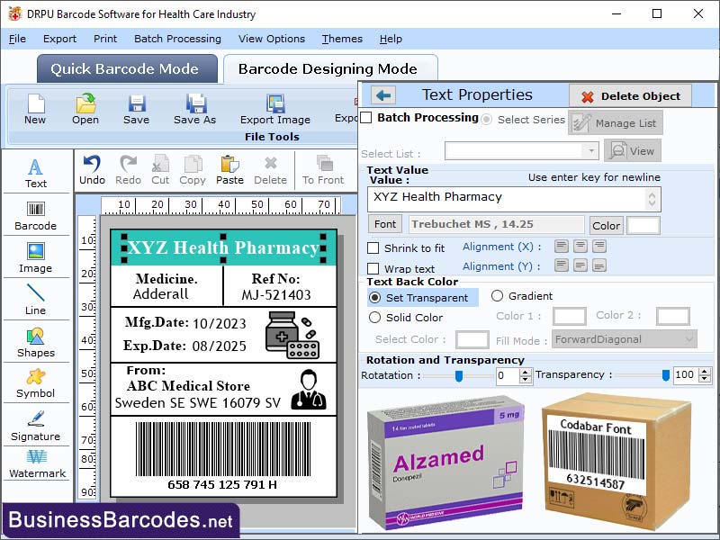 Screenshot of Creating Barcode Label for Healthcare