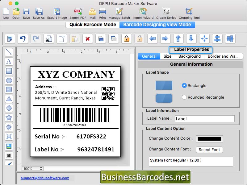 Screenshot of Standard Edition Mac Barcode Software