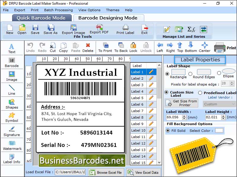 Screenshot of Design Barcode Labels Online