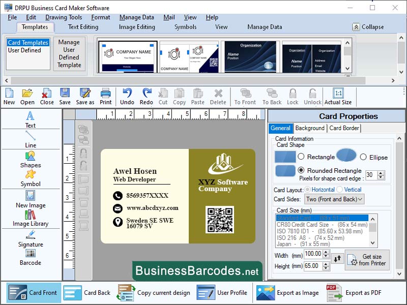 Screenshot of Card Designing Utility for Business