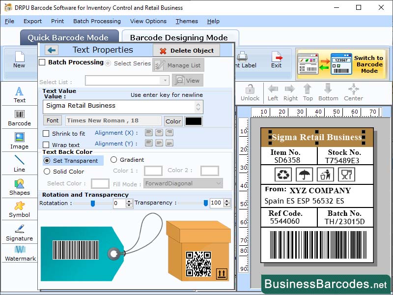 Screenshot of Inventory label Maker Program