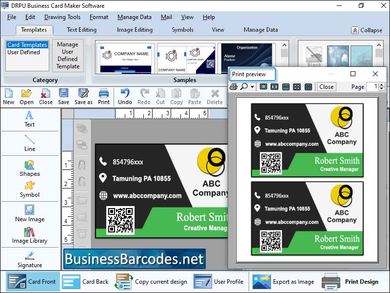 Screenshot of Business Card Editing Tool