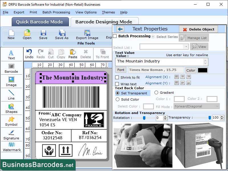 Screenshot of Automation Industry Barcode Application 9.1.3.8