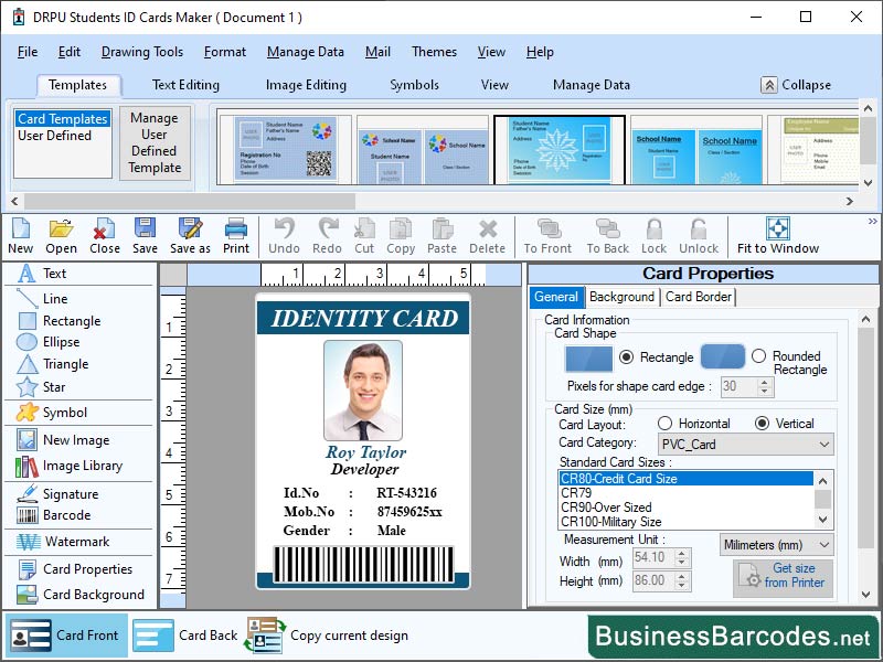 Screenshot of Validation Card Designing Software