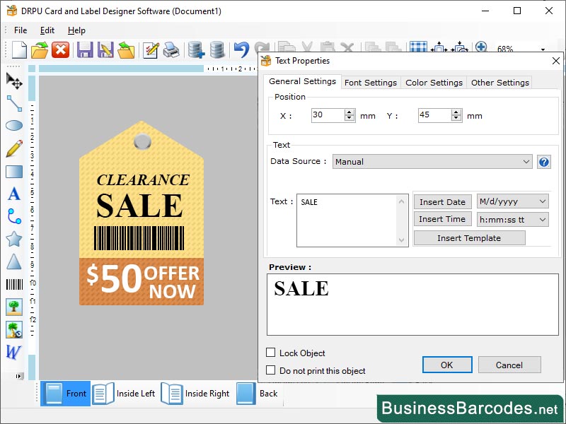 Screenshot of Windows Business Card Software
