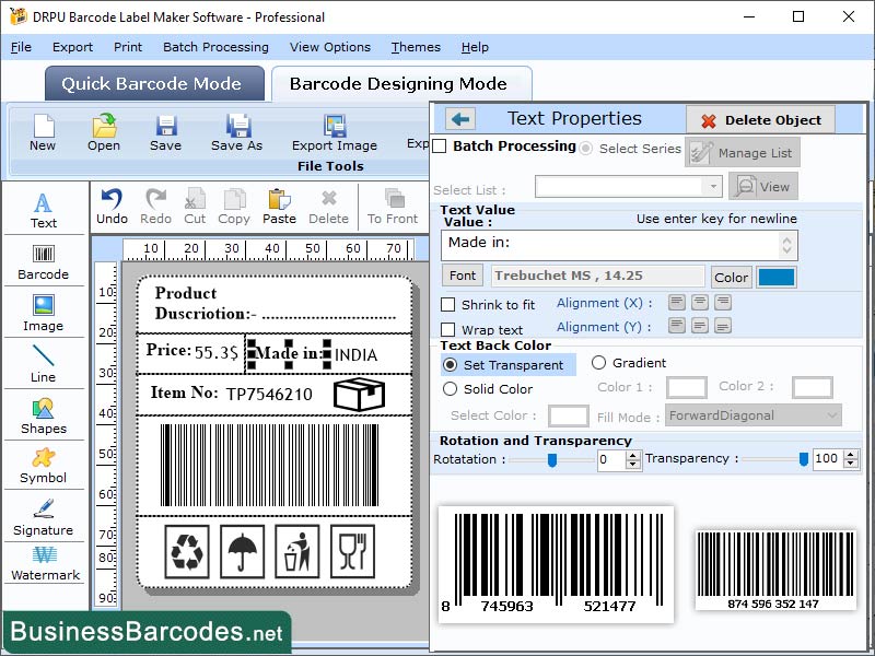 Screenshot of Packaging Barcode Label Software 3.8.5.2