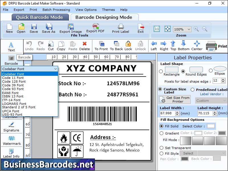 Screenshot of Manufacturing Barcode Label Software