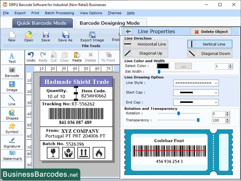 Screenshot of Software for Coda Barcode Creation