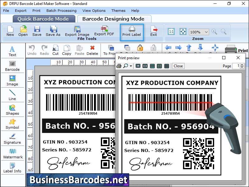 Screenshot of Scanning Code 128 Barcode Software