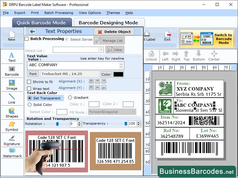 Screenshot of Online Code-128 Barcode Software