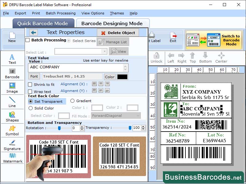 Screenshot of Online Code-128 Barcode Software 8.0.1