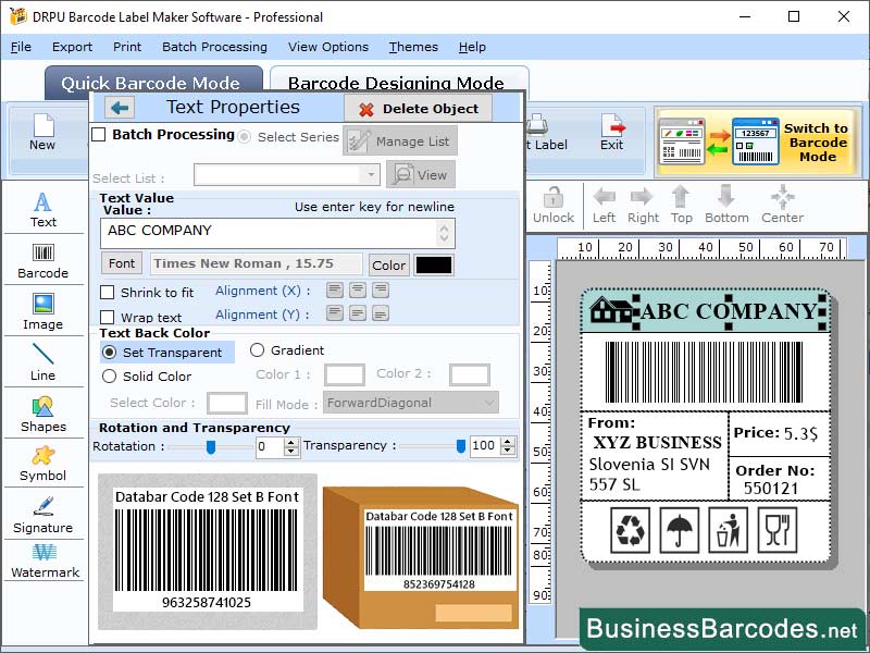 Screenshot of Download Data Bar 128 Encoder