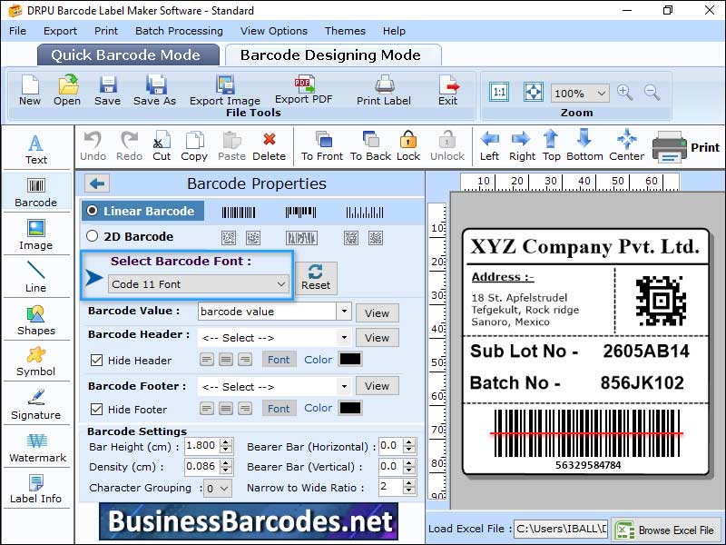 Screenshot of Code11Barcode Generate Application