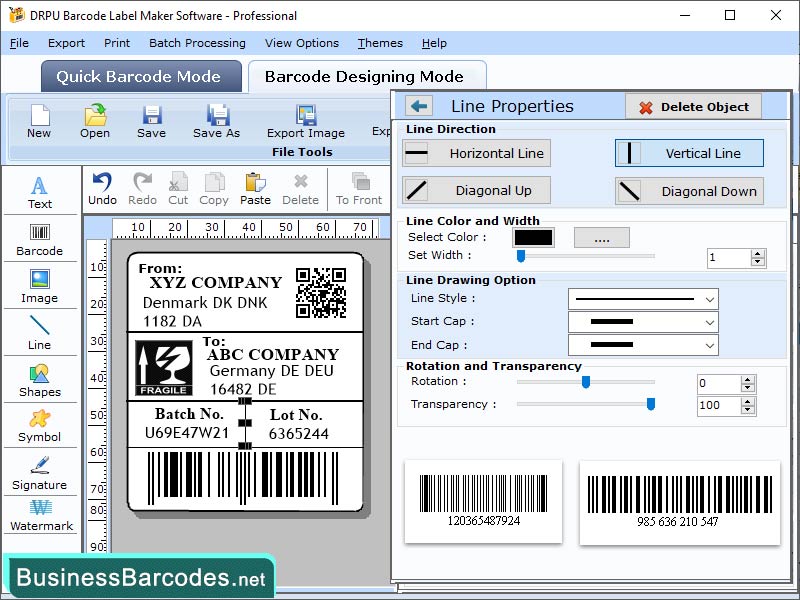 Screenshot of Industrial Barcode Creator Tool