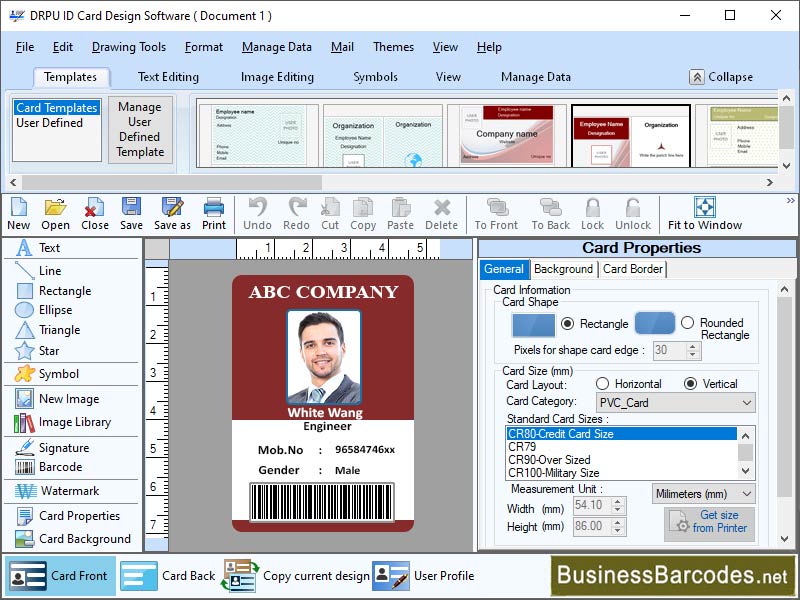 Screenshot of Business Card Designing Software