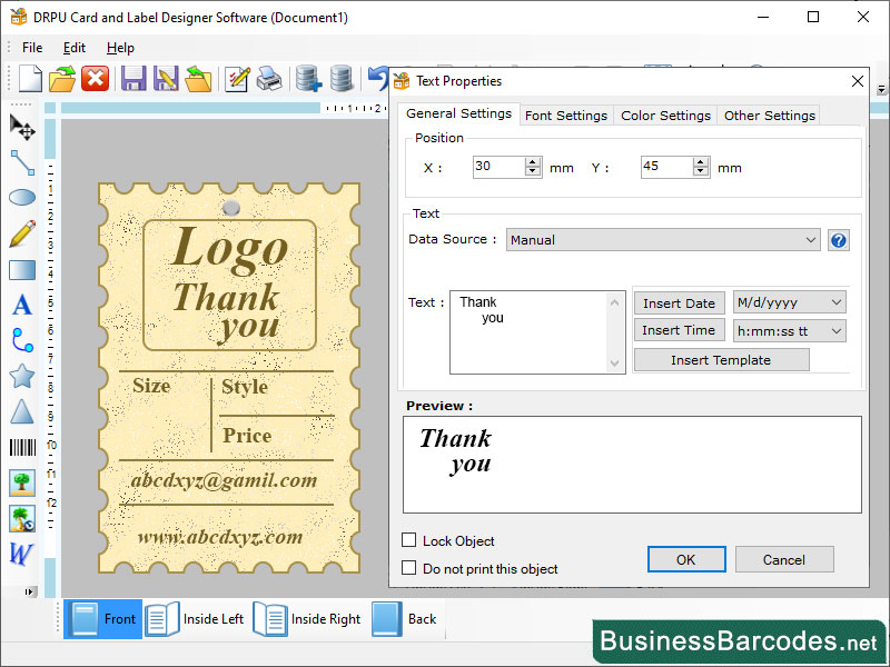 Screenshot of Corporate Edition Card Designer