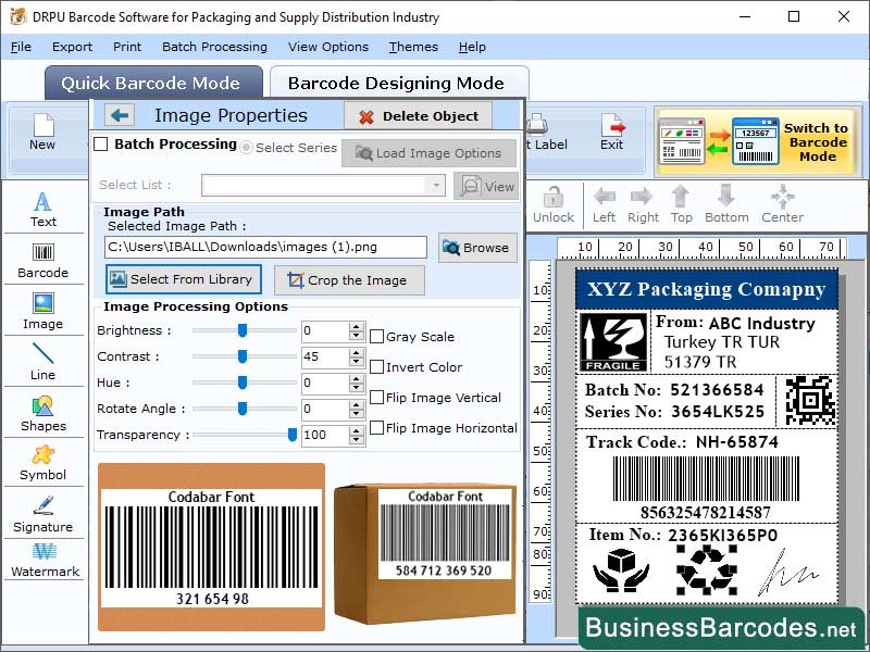 Screenshot of Creating Packaging Barcode Label