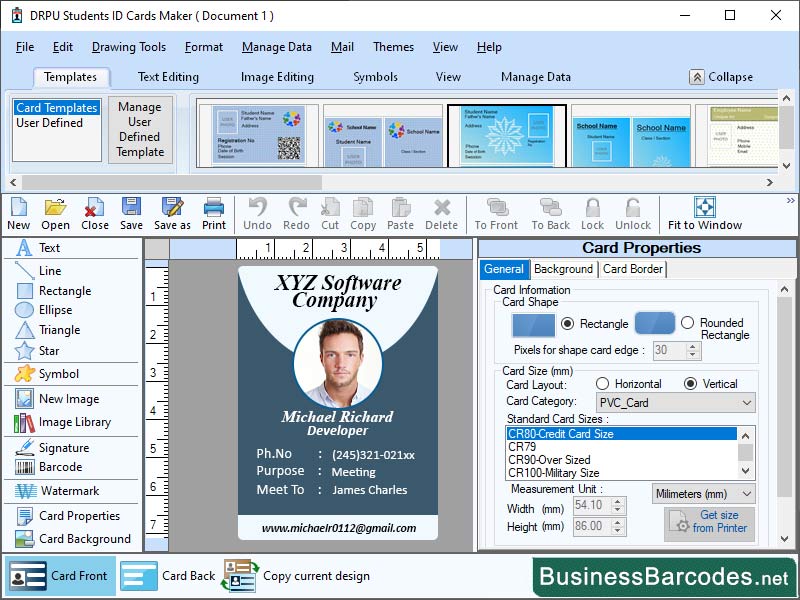 Screenshot of Print and Design ID Card Software