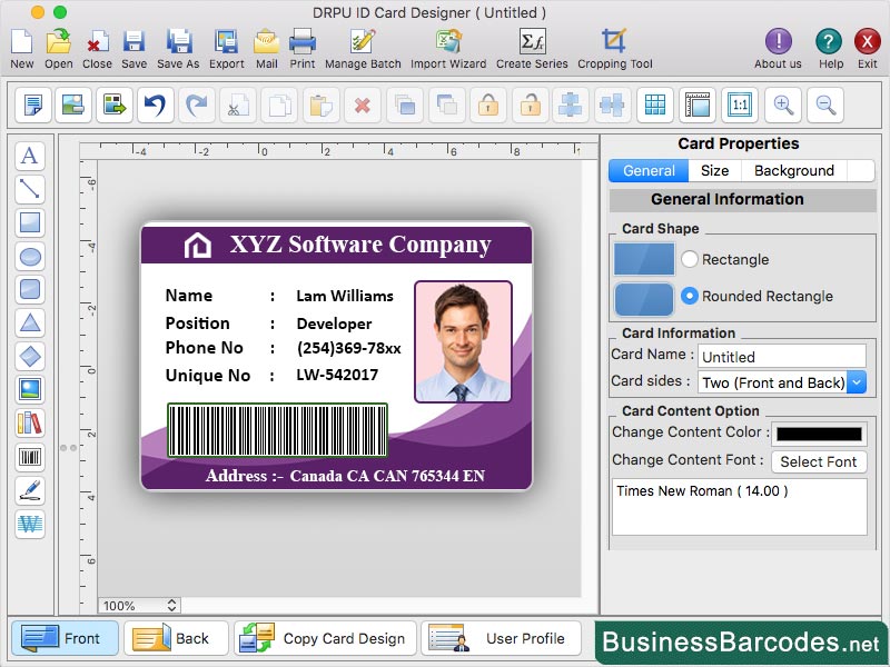 Screenshot of Mac Visitors Card Maker