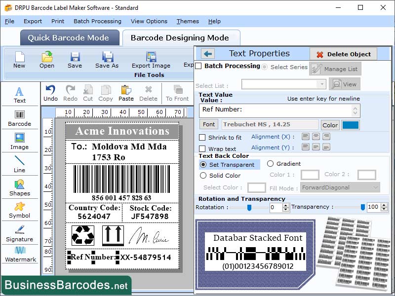 Screenshot of 2D Barcode Label Maker Software