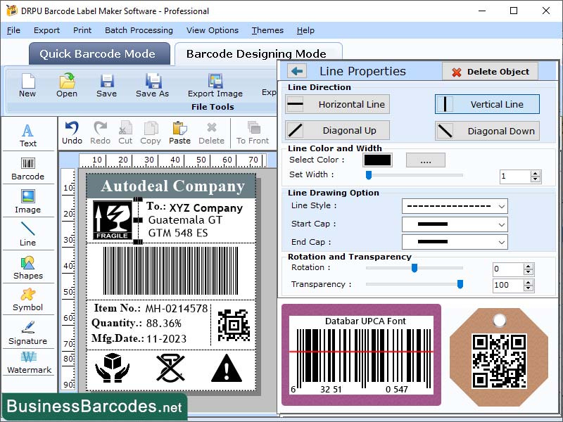 Screenshot of Professional UPCA Barcode Maker Tool