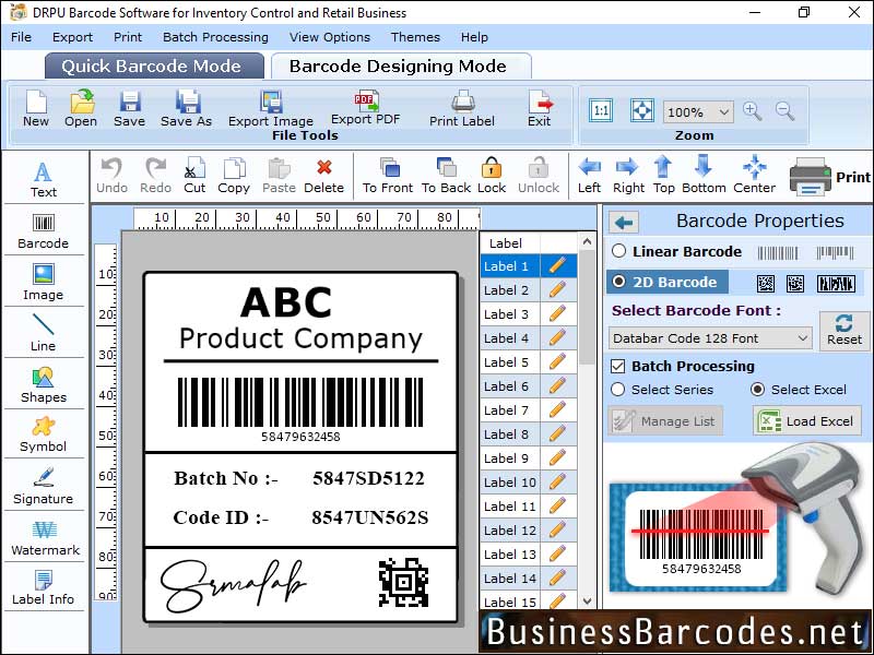 Screenshot of Databar Code 128 Barcode Tool