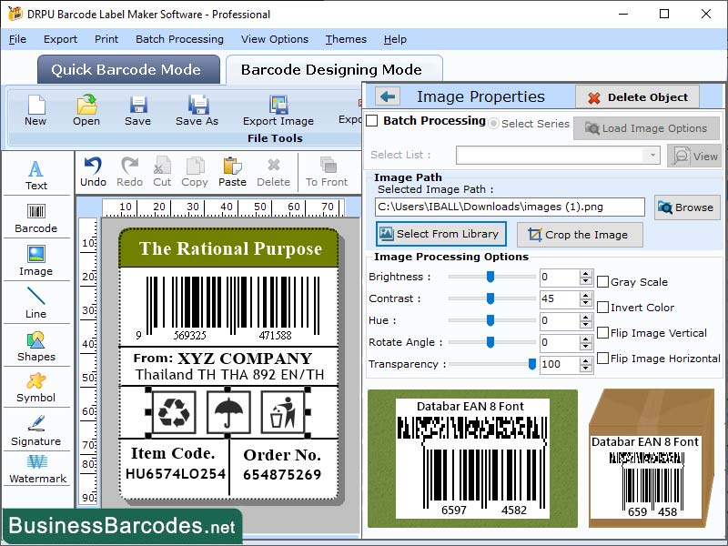 Screenshot of Data Bar Ean 8 Barcode Printing App