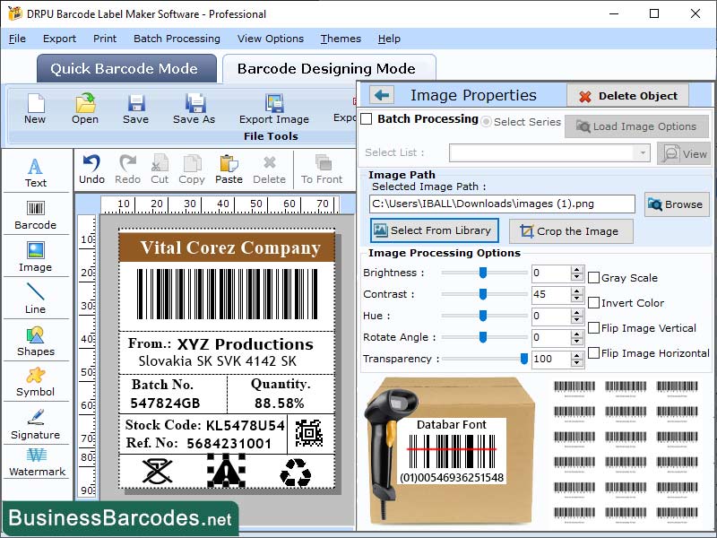 Screenshot of Scanning Data Bar Barcode Software