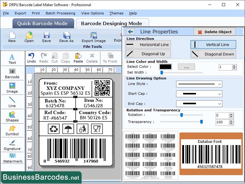 Screenshot of Linear Barcode Designing Application