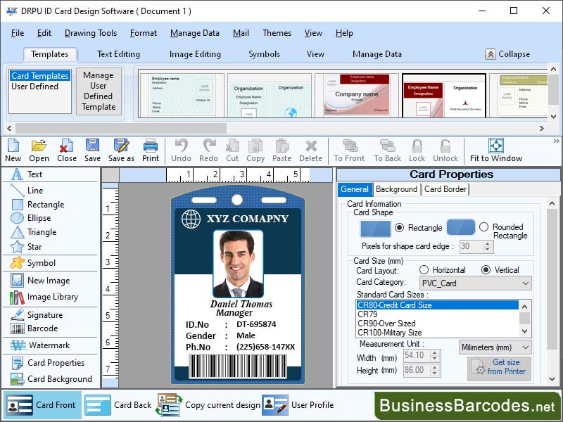 Screenshot of Designing for ID Card Tool