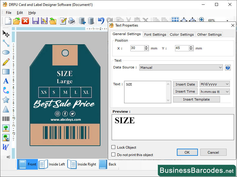 Screenshot of Product Designing Label Software