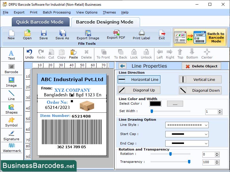 Screenshot of Designed Barcode for Warehousing