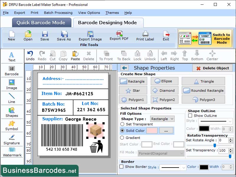 Screenshot of Professional Business Barcodes Maker