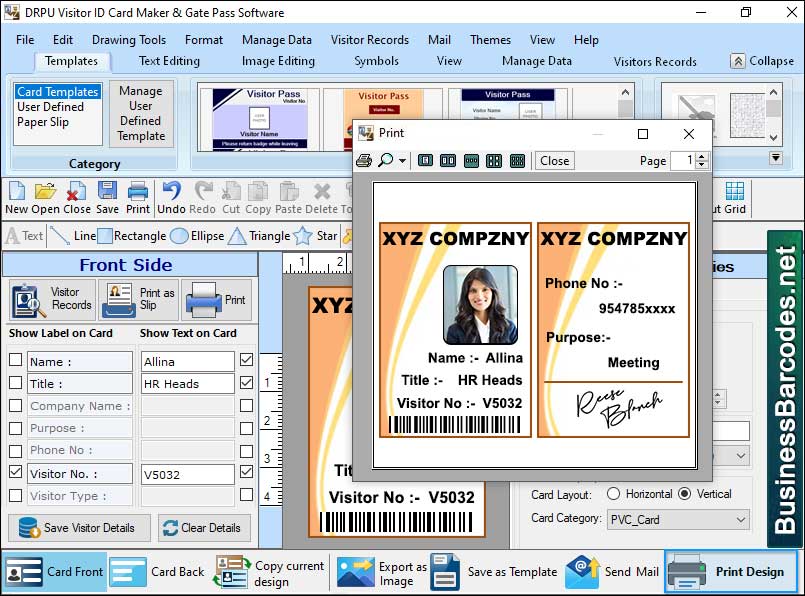 Screenshot of Eco Friendly Visitor Card Maker