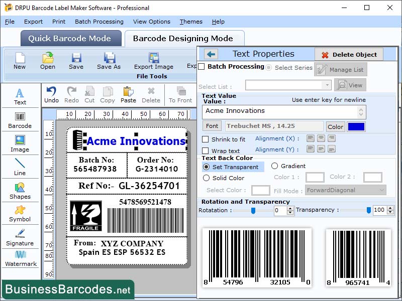 Screenshot of E-commerce Barcode Designing